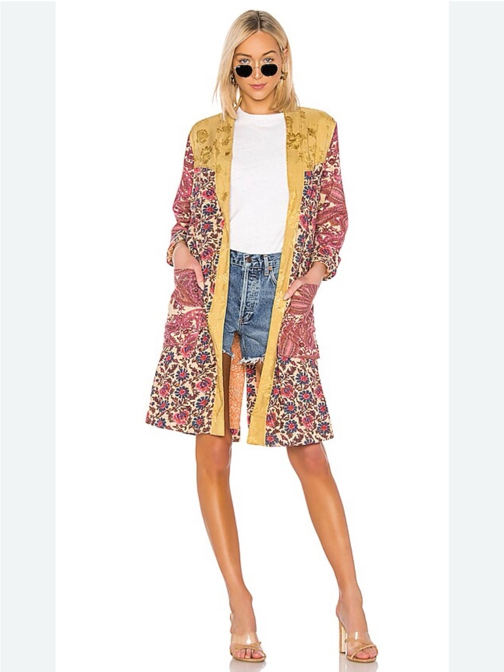 Rare Free People Linen Blend Maggie Patchwork Boho Floral Duster